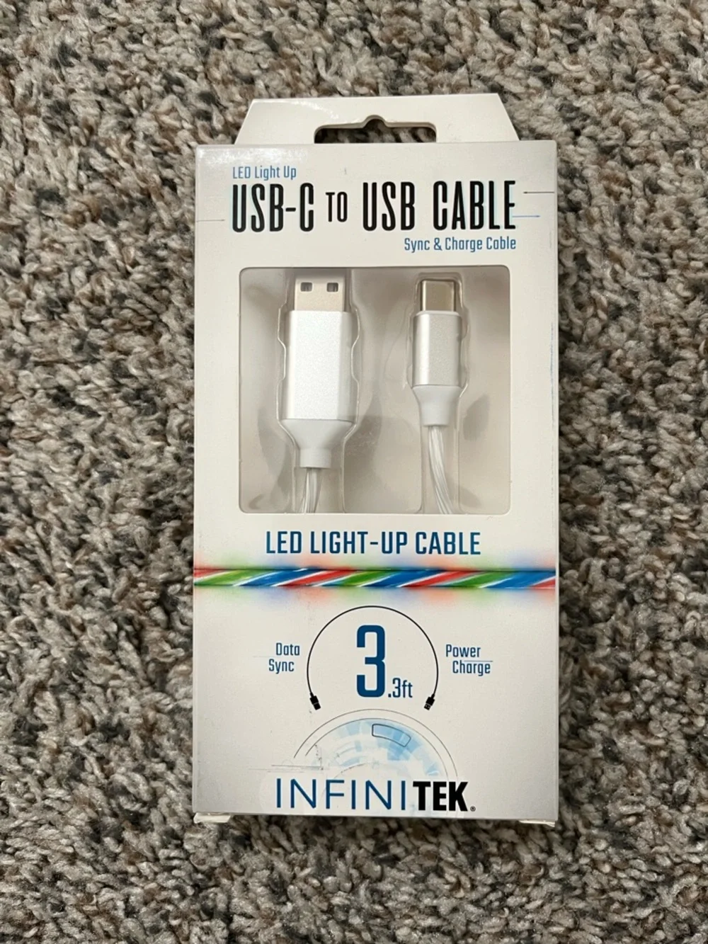 Silver USB-C to USB LED Light-Up Charging Cable - 3.3ft